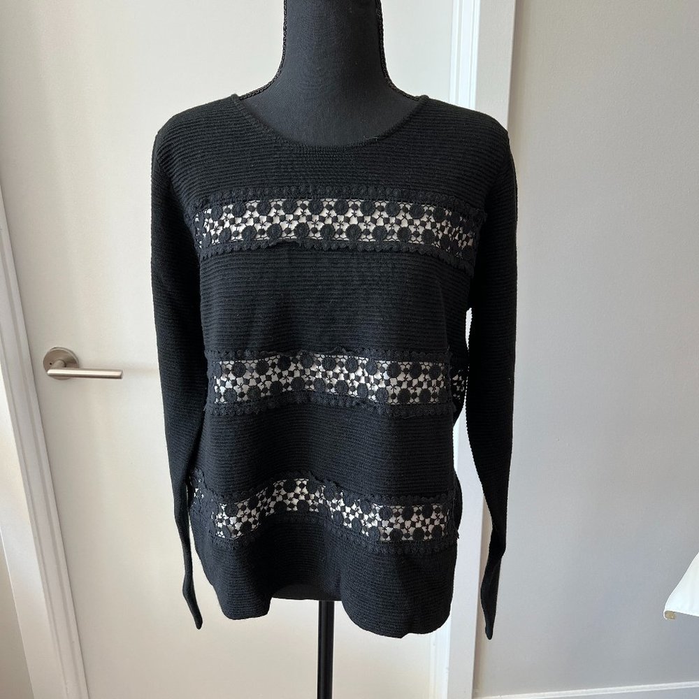 Pablo black wool with with lace long sleeve sweater!
